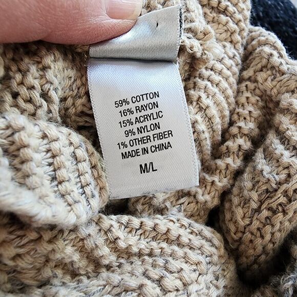 Chico's multi color block sleeve open front cardigan tan black womens size M / L - Picture 6 of 7